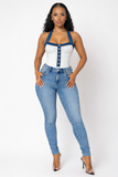 Its A Vibe White Denim Trim Bodysuit