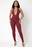 Washed maroon V cut Jumpsuit