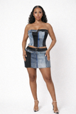 Pretty Keno Two Piece Denim Skirt Set