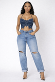 Butterfly Diamond Denim Top
