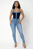 Its A Vibe Black Denim Trim Bodysuit